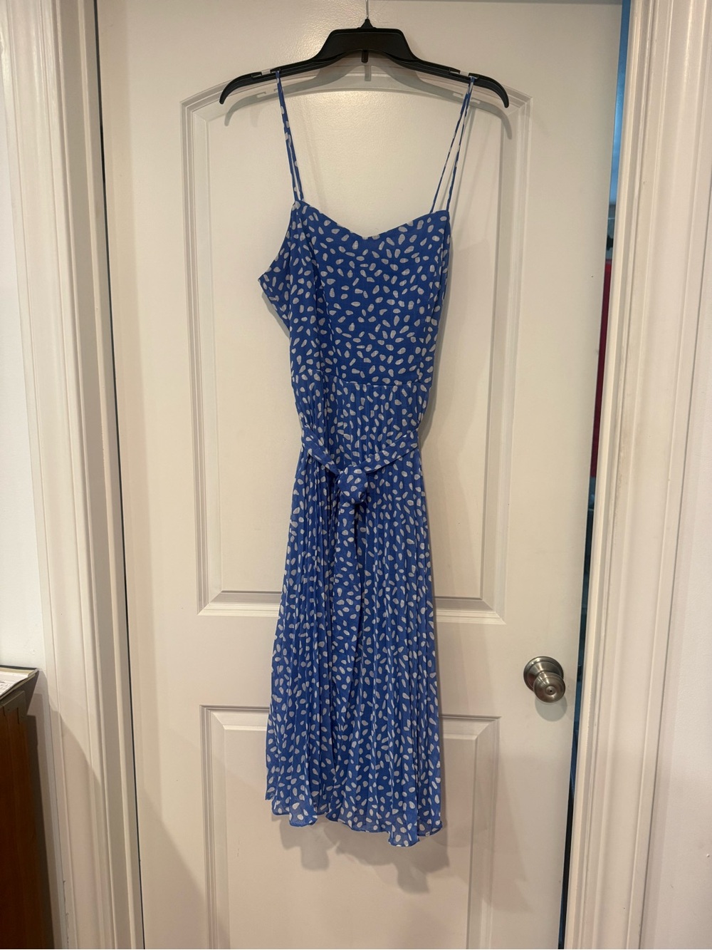 Lucy Paris blue polka dot pleated dress
